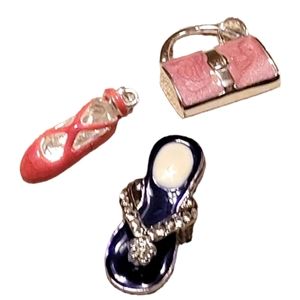 3 STERLING SILVER CHARMS | Purse, Flip Flop & Ballet Slipper